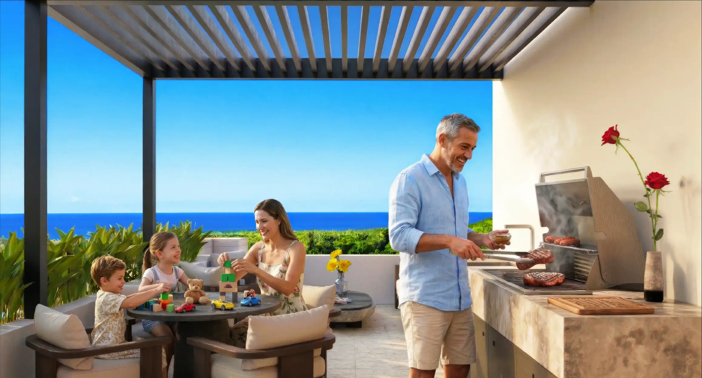 Family sharing a moment on the terrace