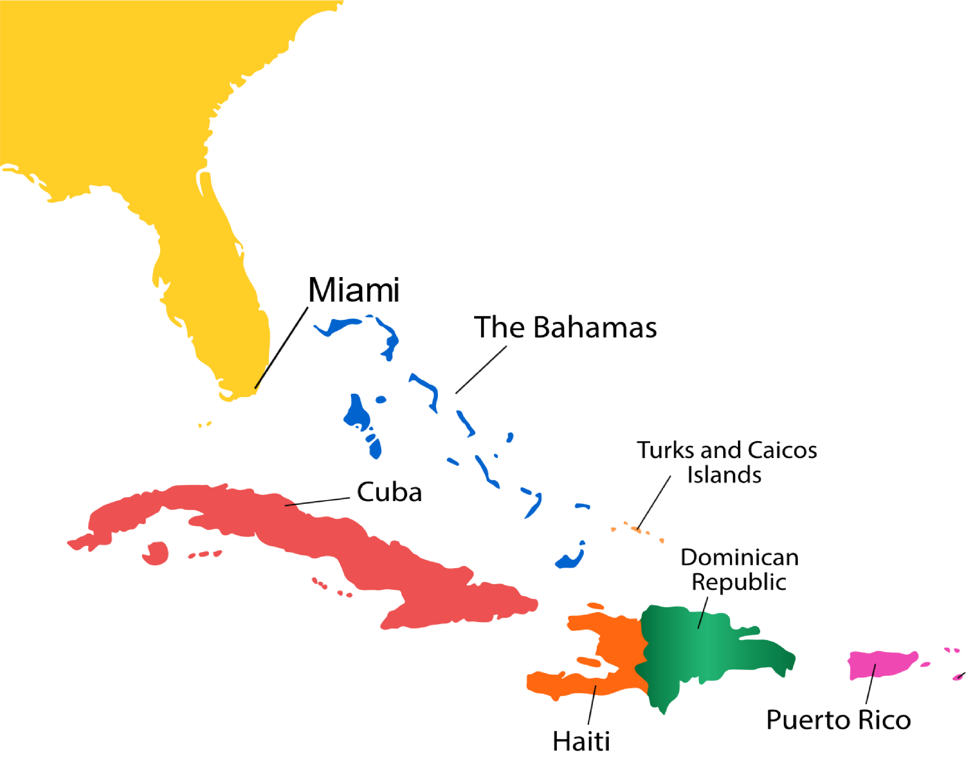 Map of the Caribbean showing the Dominican Republic location